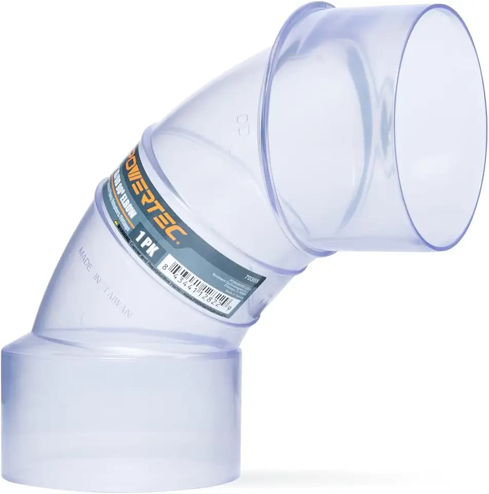 POWERTEC 4 Inch ID/OD 90 Degree Elbow for 4 Inch Dust Collection Pipes, Hoses, and Fittings, Clear, 1 Pack