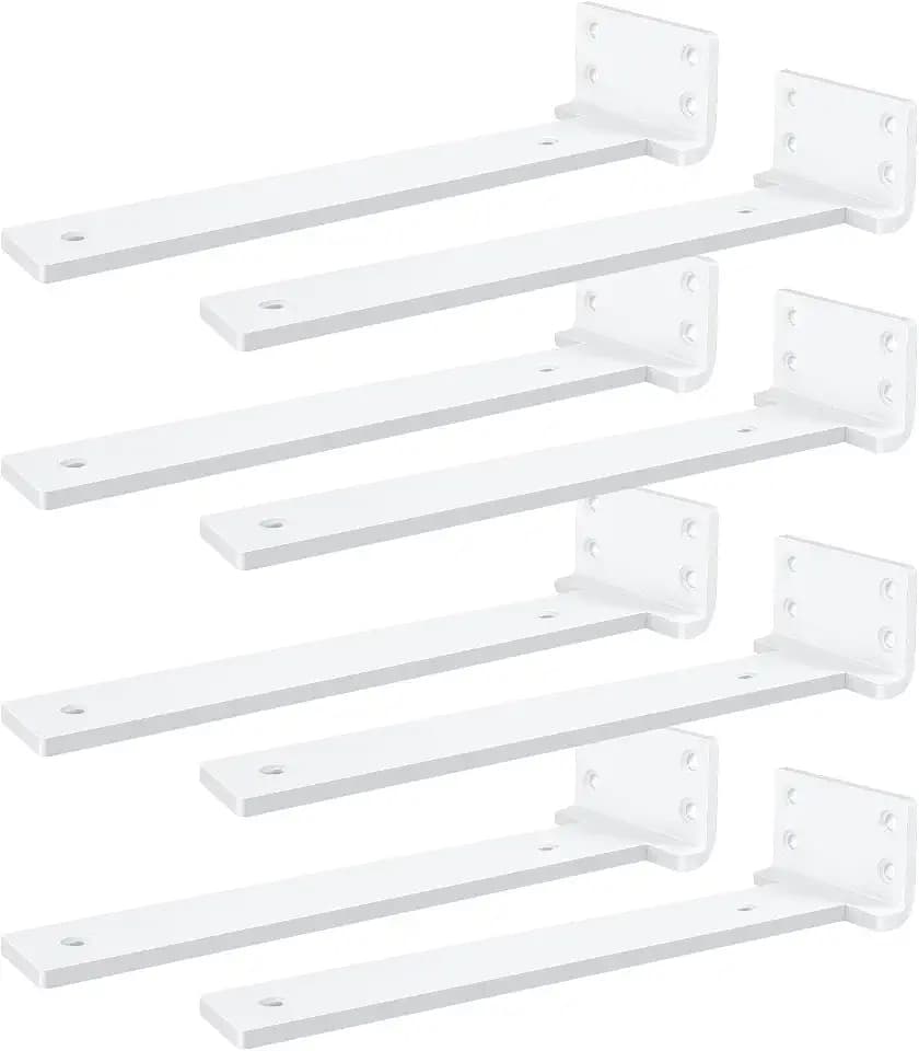 Heavy Duty Shelf Brackets, 8 inch 8 Pack Hidden L Brackets, 5mm Thick White Metal Floating Shelf Brackets for Shelves DIY Decorative with Screws