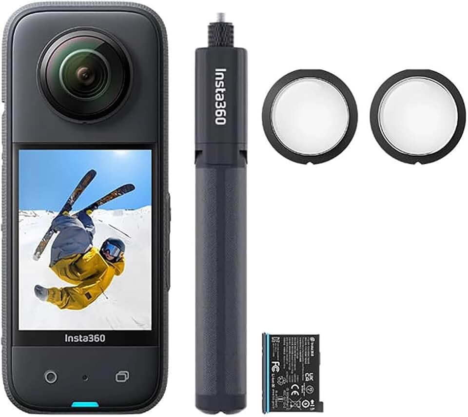 Insta360 X3 Creator-Kit - wasserdichte 360°-Actionkamera mit 1/2"-Sensor, 5,7K 360°, 72MP 360°-Fotos, Stabilisierung, 2,29"-Touchscreen, Vibrationsfeedback, KI-Bearbeitung, Live-Streaming