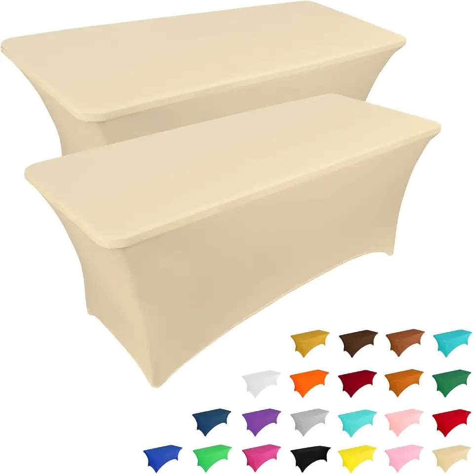 IVAPUPU 2 Pack 6FT Table Cloth for Rectangular Spandex Champagne Cover