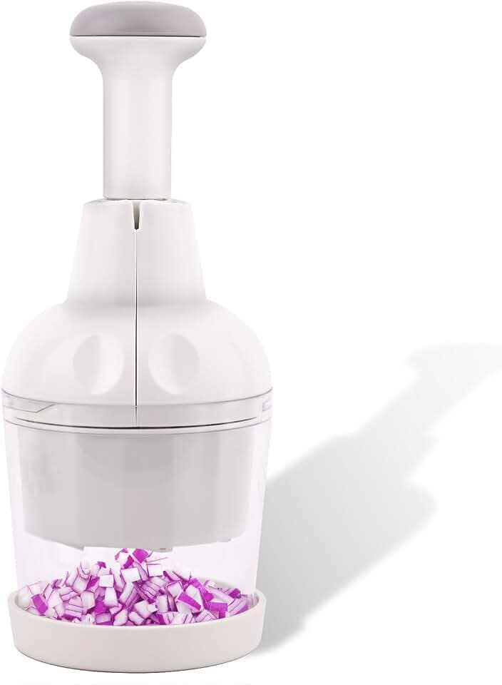White Manual Veggie Chopper - Onion, Garlic, Nut Cutter with Container
