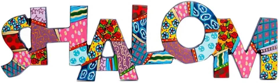 Yair Emanuel Hand-Painted Metal Shalom Welcome Sign for Front door -12x3.5 Inch Vibrant Peace Sign Housewarming Gift Jewish Home Blessing