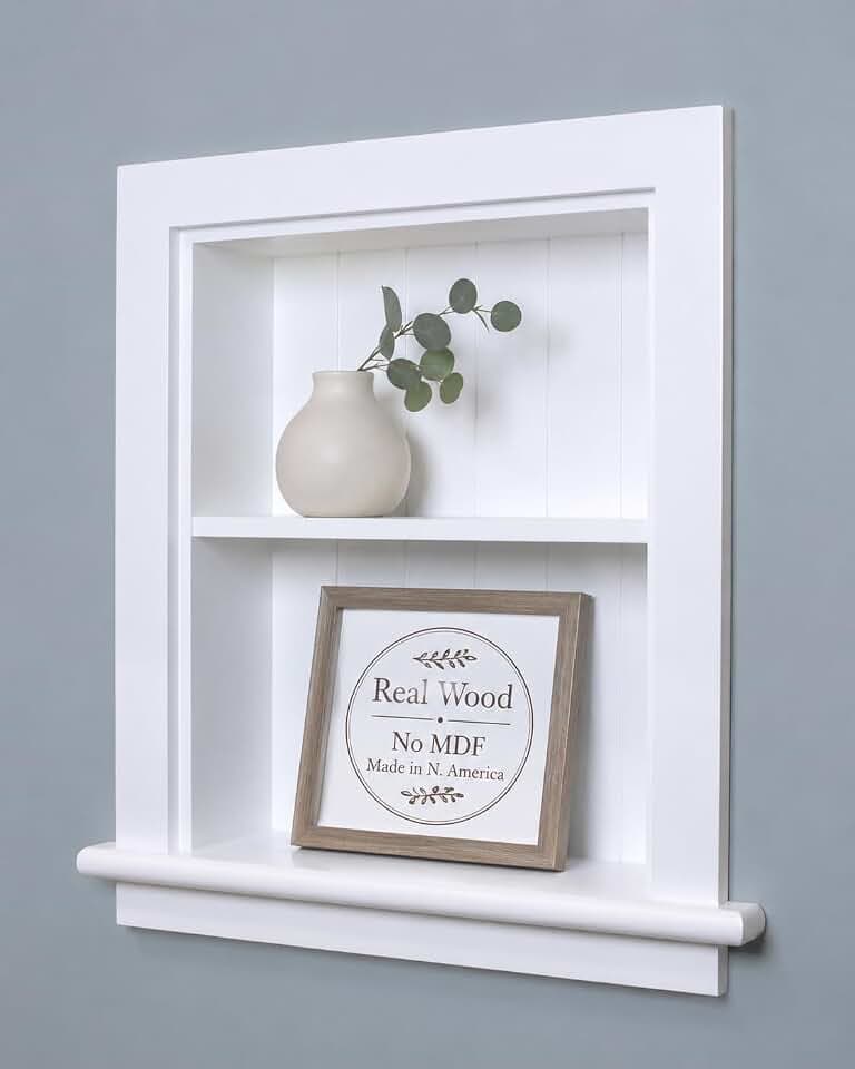 14x18 Aiden Recessed Wall Niche Medicine Cabinet Replacement, in The Wall Bathroom Cabinet Insert Shelf/Shelves, Made in North America, Real Wood, NO MDF, Beadboard, White