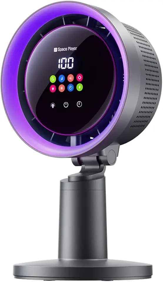 Space Player Rechargeable Desk Fan, 4000mAh, 4 Speeds, 8H Timer, LED Screen