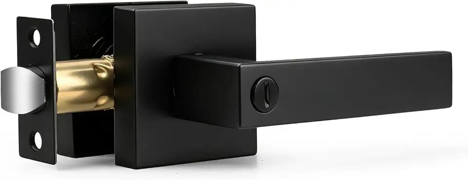 Probrico Matte Black Interior Door Handles with Lock, Privacy Heavy Duty Zinc Alloy Door Levers for Bedroom and Bathroom, Modern Square Style, 1 Pack
