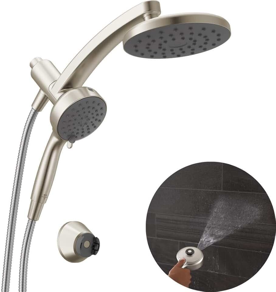Delta 6-Setting PivotPro 3-in-1 Combination Shower Head with ProClean Spray, Brushed Nickel Round Shower Head Rainfall with Handheld Spray, 1.75 GPM, SpotShield Brushed Nickel 75648SN
