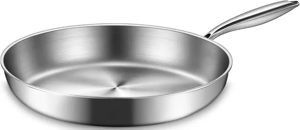 EWFEN 12 Inch Tri-Ply Stainless Steel Frying Pan, Compatible with All Cooktops Up to 600℉, Large Frying Pan Induction-Ready Skillet, Dishwasher and Oven Safe, Even Heat, 12" Skillet