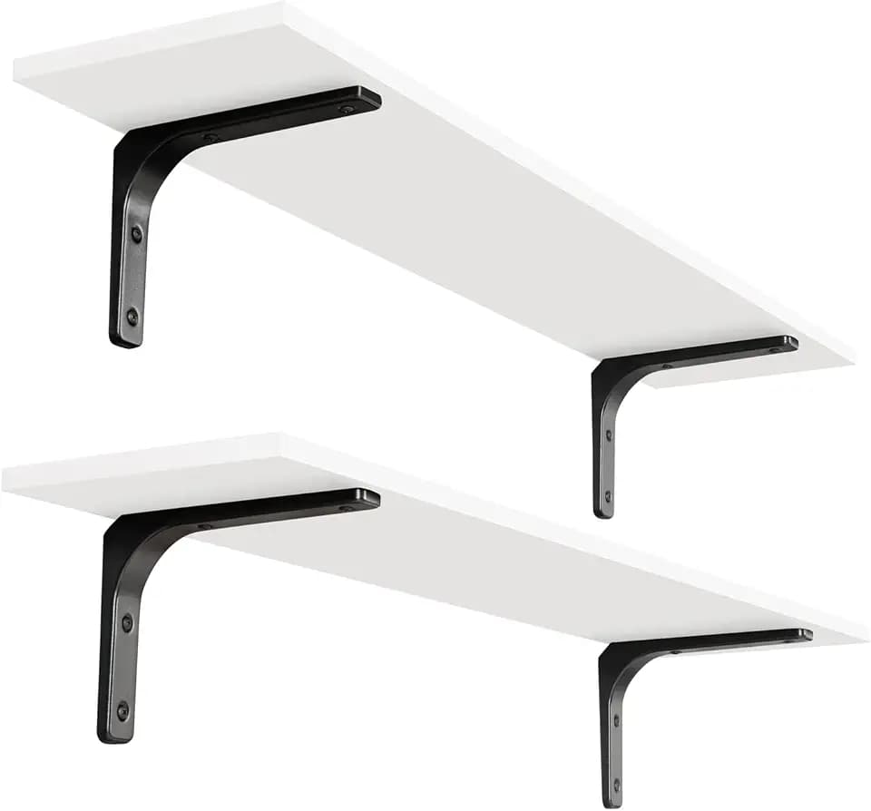 DINZI LVJ Long Wall Shelves, 39.4Inch Wooden Wall Mounted Shelves, Set of 2