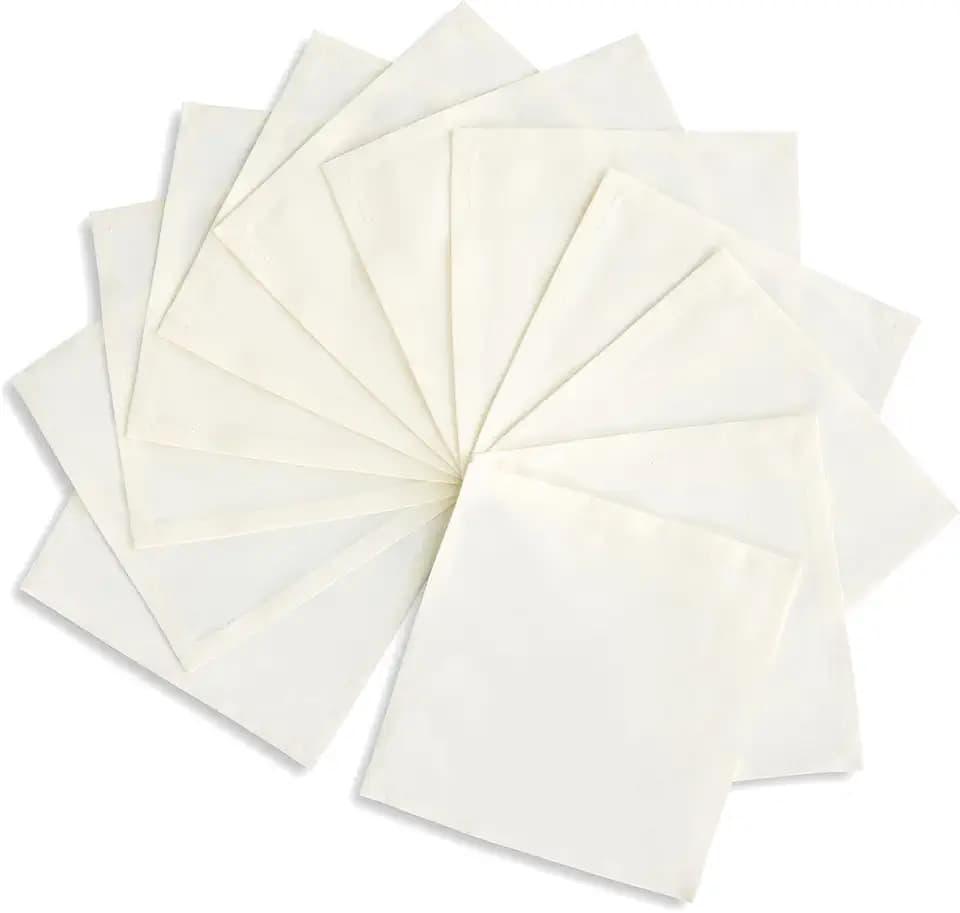 Solino Home Cotton Linen Cocktail Napkins Ivory, Dru 6 x 6 in, Set of 12