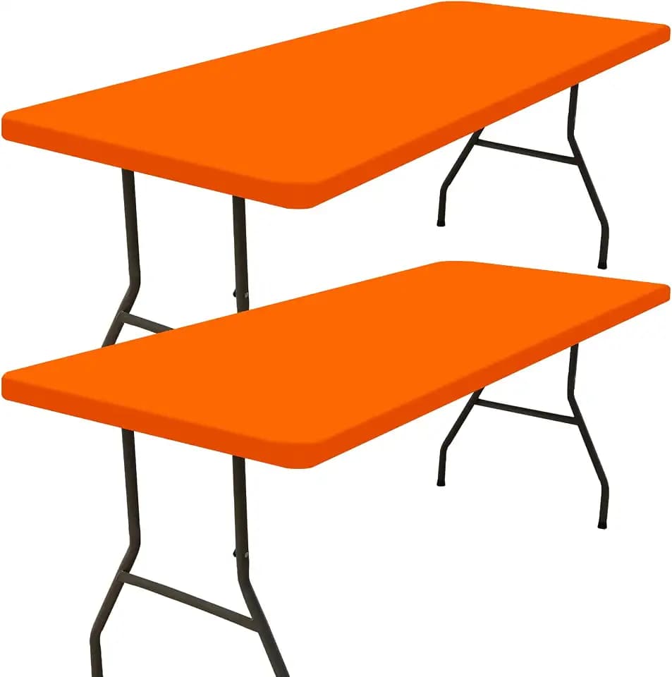 Smiry 2 Pack Rectangle Picnic Table Cloth, Waterproof Elastic Fitted Tablecloths, Washable Polyester Rectangular Patio Table Cover for Camping, Indoor and Outdoor (Orange, 30"x72")