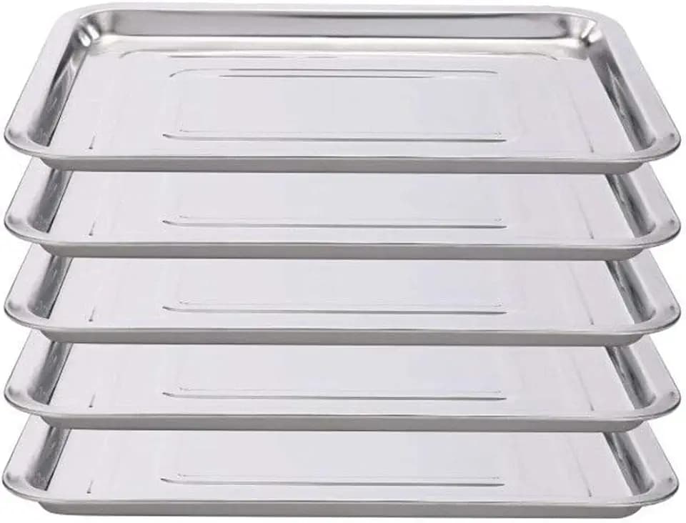 Stainless Steel Trays,DOWEI 5 Pack Stainless Steel 13.5" X 10" Dental Medical Body Piercing Instrument Tray Surgical Flat Bottom Trays for Lab Supplies