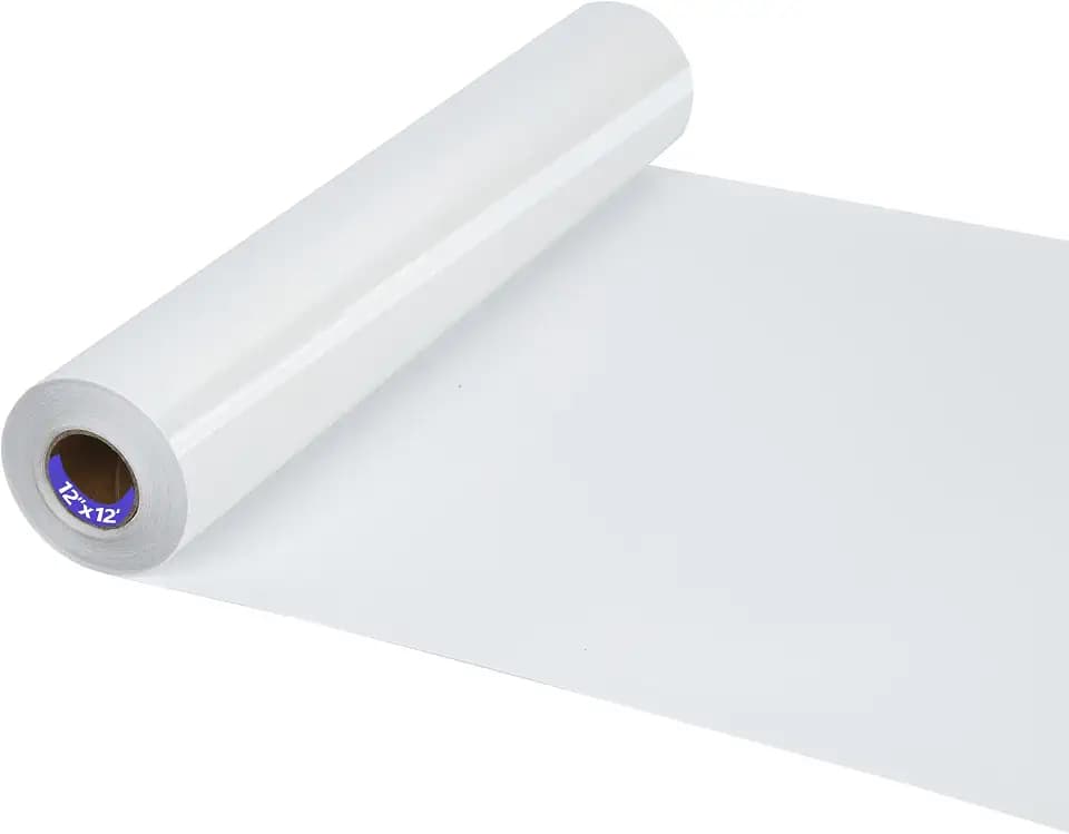HTV Iron on Vinyl 12Inch by 12ft Roll HTV Heat Transfer Vinyl for T-Shirt HTV Vinyl Rolls for All Cutter Machine - Easy to Cut & Weed for Heat Vinyl Design (White, 12ft)