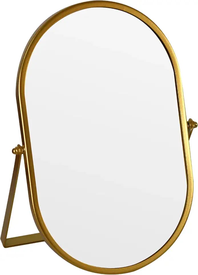 Tstarer Oval Vanity Mirror with Stand, Metal Frame (Gold, 7.1 x 11 inches)