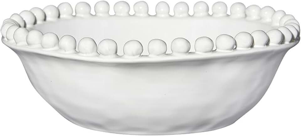 Santa Barbara Design Studio Serving Bowls Beaded Artisan Ceramic Bowl, 8" Diameter, White