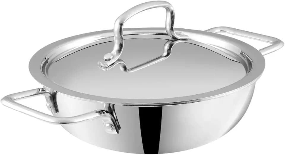 Vinod Platinum Triply Kadai, Extra Deep, 20cm, Induction, for Home Kitchen