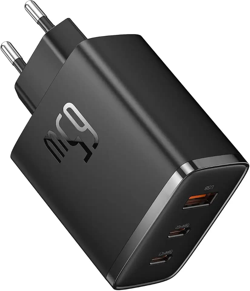 Baseus USB C Ladegerät 65W 3-Ports USB C Netzteil PD Ladegerät mit PPS, GaN Schnellladegerät kompatibel mit MacBook Pro/Air, iPad Pro, Steam Deck, iPhone 16-12 Serie, Galaxy S24 Ultra-S20, Pixel usw