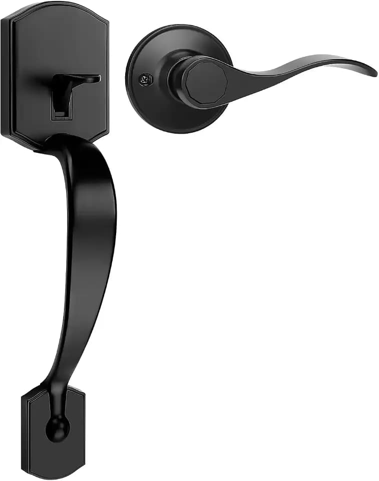 Tinewa Black Front Door Handle, Zinc Alloy Exterior Entry Door Lock