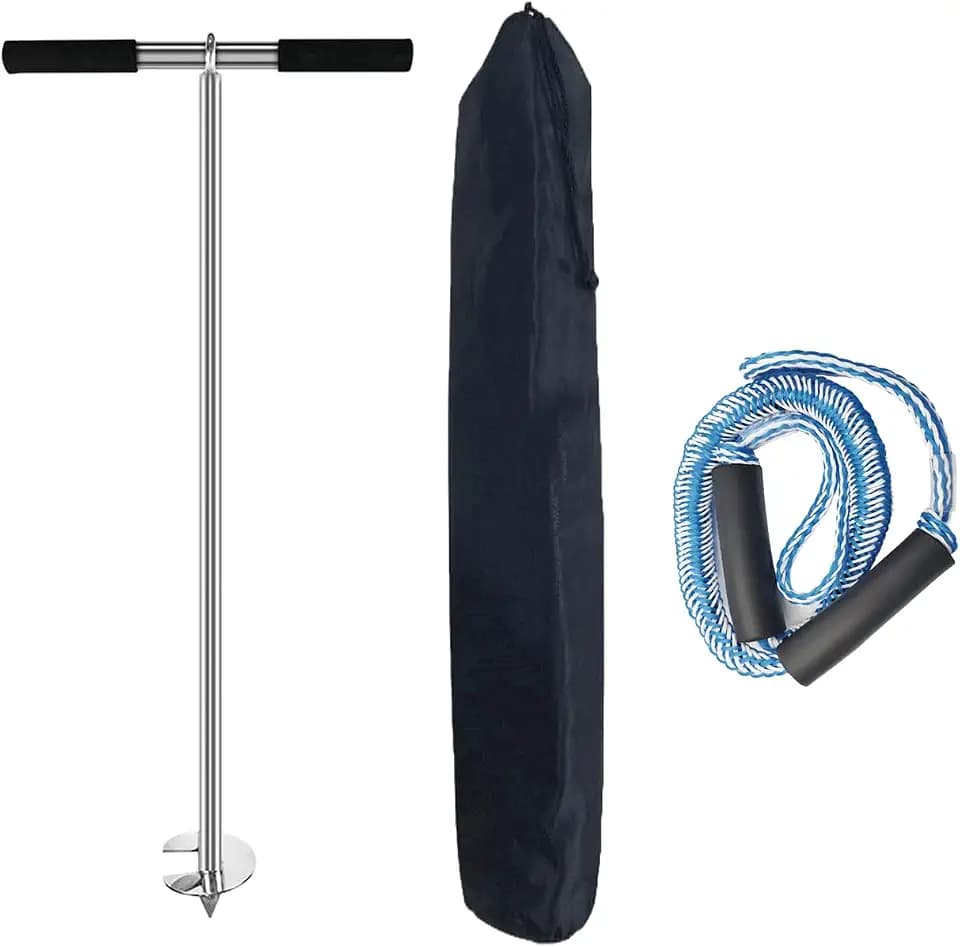 SHENGHUISS 36 inch Boat Sand Anchor Kit Marine Stainless Steel 316 with Bungee Dock Line and Case,Screw Auger Design Ideal for Jet Ski,PWC,Floats,Pontoon,Kayak,Canoe