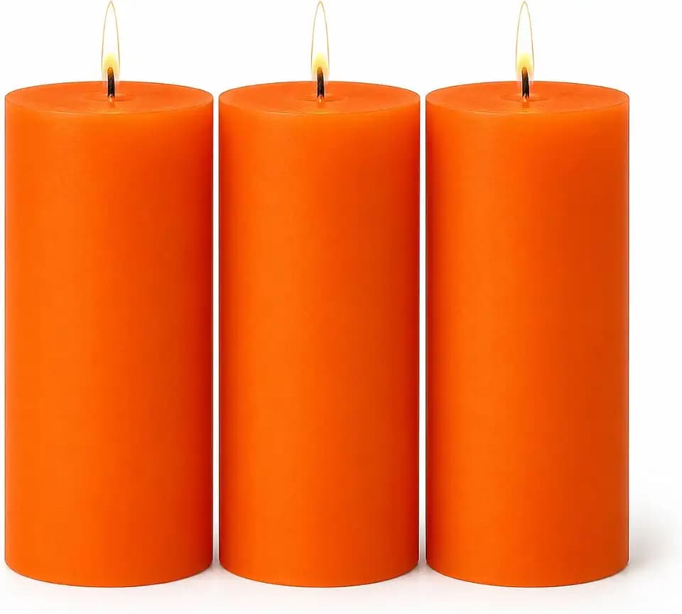 Dinil Orange Pillar Candles 3x6 Inch, Set of 3 Unscented Dripless Smokeless Candles, 65+ Hour Burn Time for Wedding Centerpiece, Dinner Table & Home Decor