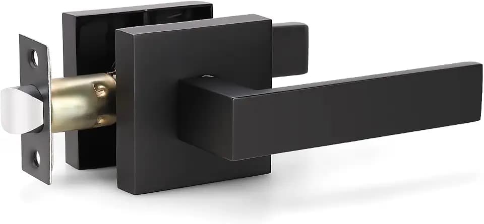 KNOBWELL Heavy Duty Square Door Levers Set, Modern Passage Door Lever, Hall and Closet Door Handles, Matte Black (No Lock/Key)