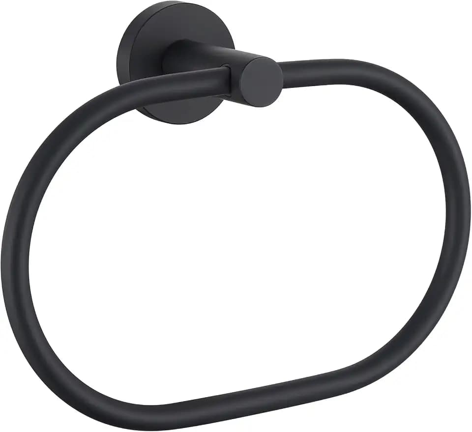 Suyar Matte Black Oval Towel Ring, Swivel Hand Towel Holder for Bathroom