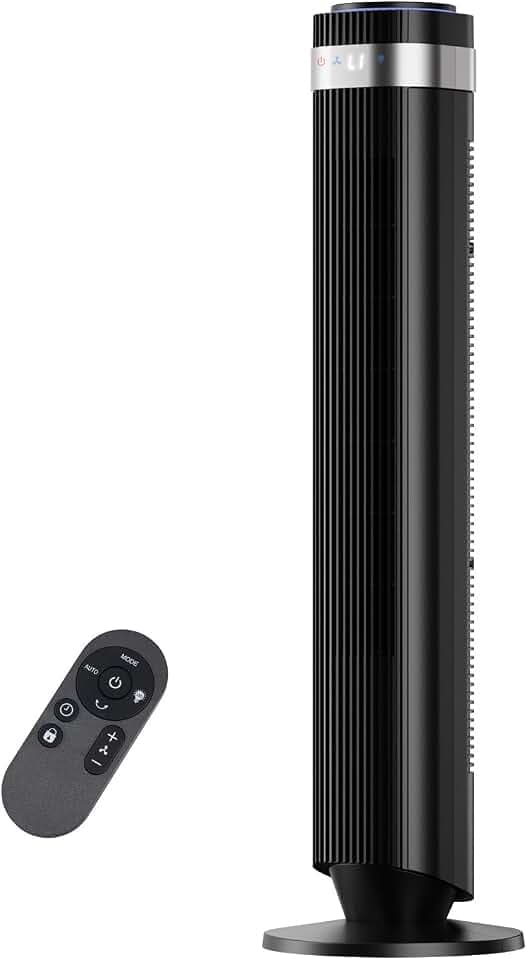 Tower Fan, Oscillating Standing Fans with Remote for Bedroom Home Office, 5 Speeds & 4 Modes, 12H Timer,LED Display, 22.3ft/s High Velocity, Modern Black