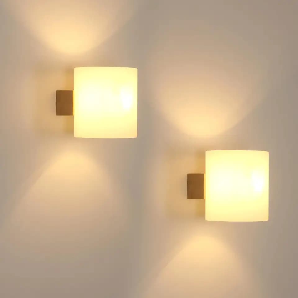 Comely Wandleuchte Innen Holz, 2 StücK E27 Wandlampe mit Glas Lampenschirm