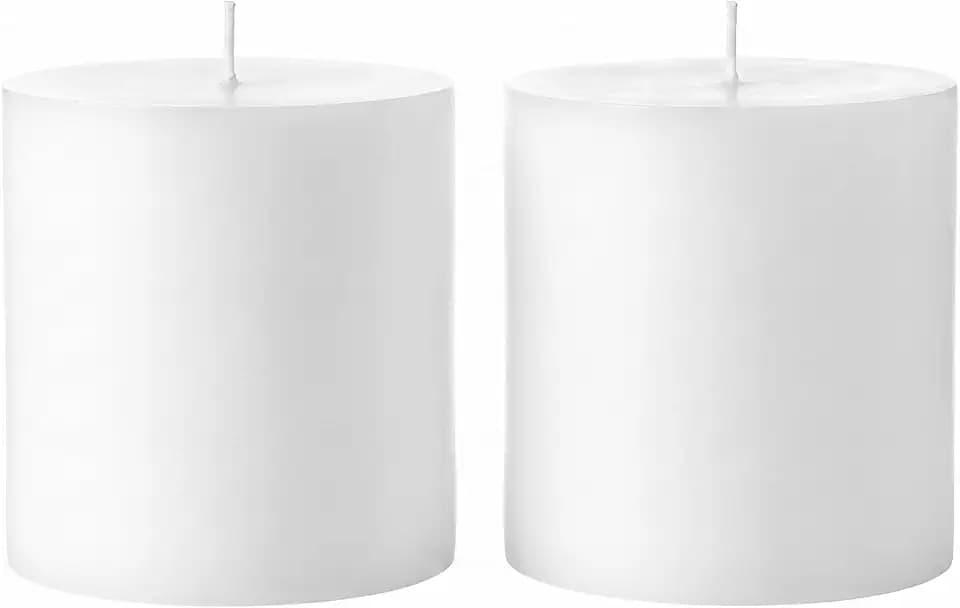 Mister Candle 4" x 4" White Pillar Candles Set of 2 – Unscented, Smokeless, Dripless Handmade Paraffin Wax Candles – Long 80 Hour Burn Time – Decorative Centerpiece & Home Decor Candle Set