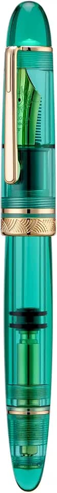 erofa Majohn P140 Piston Fountain Pen NO.8 Fine Nib, Large Capacity Transparent Green Acrylic Writing Gift Pen with Box