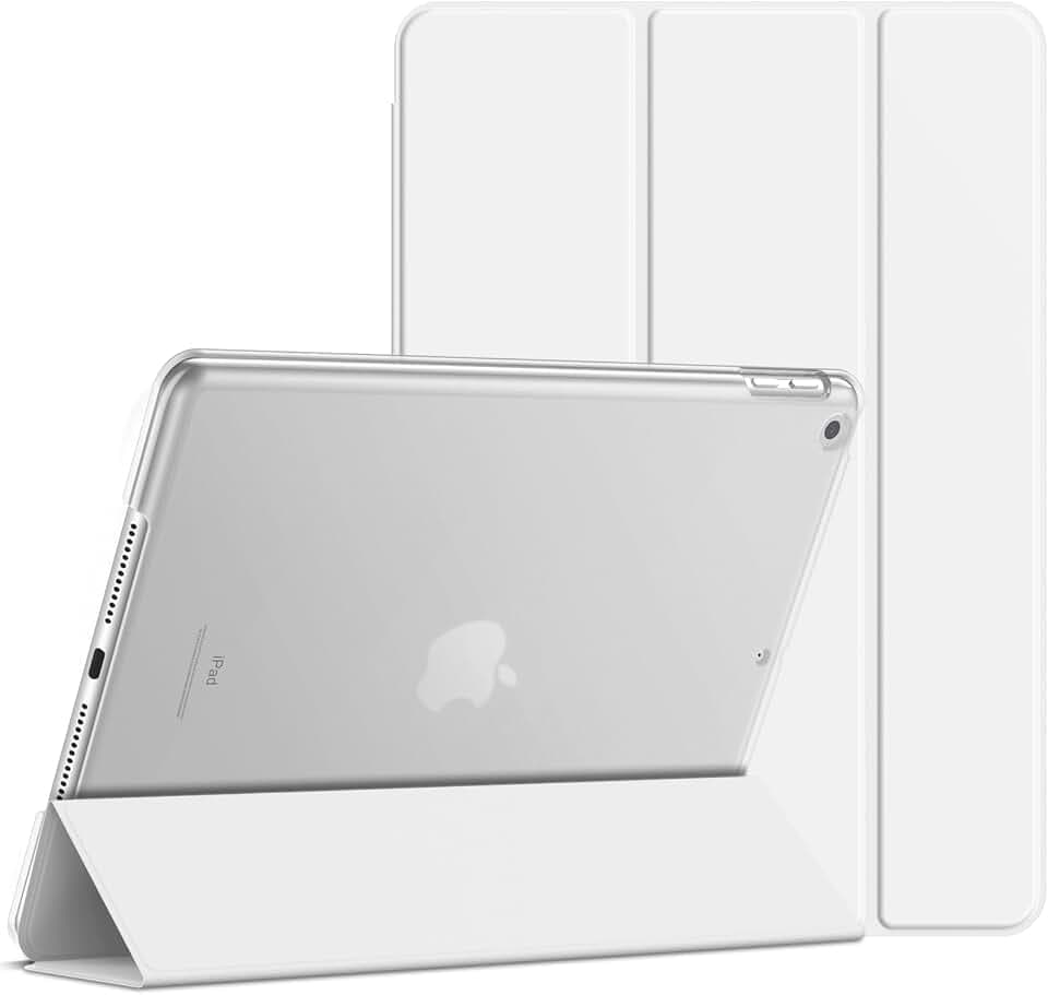 JETech Hülle für iPad 9./8./7. Gen 10,2", Weiß | Für iPad 10,2" (2021/2020/2019), Schlanke Transluzent Rückseite, Dreifach-Ständer, Auto Schlafen/Wachen, Leichter Stoßschutz