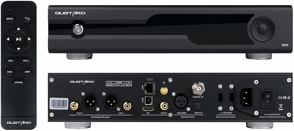 Gustard DAC-R26 Diskret R2R, MQA Balanced, R2R+1Bit DSD512 PCM768kHz Nativ, Bluetooth/USB/OPT/COAX/IIS/AES/RCA/XLR Ausgang, 10M K2 Clock Desktop HIFI Audio (Schwarz)