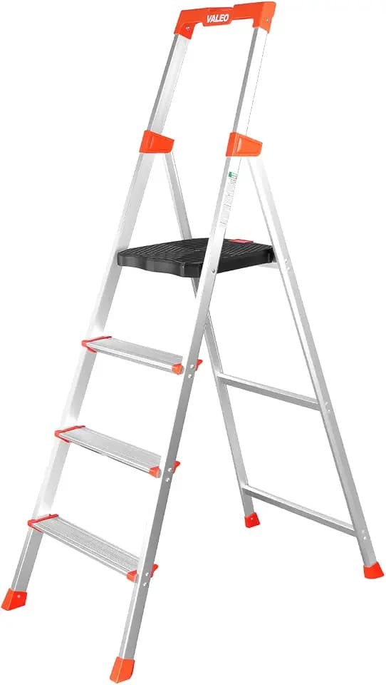 Valeo 4 Step Ladder with XL Platform, 4 Step Aluminum Lightweight Folding Ladder, 330 lbs Weight Rating,Folding Step Stool with Large Anti-Slip Feet,No Assembly Required