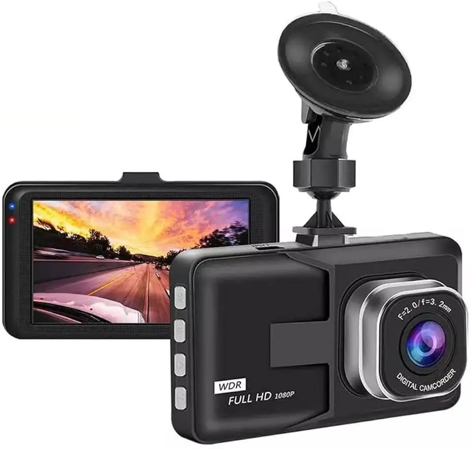 EarBuddyz Dashcam Fahrrekorder 720P Full HD, On-Dashboard Kamera Videorecorder für Autos mit 3'' LCD Display, Nachtsicht, WDR, Bewegungserkennung, Parkmodus, 120° Weitwinkel, Weiß