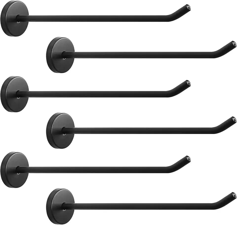 NearMoon Coat Hooks, Wall Mount Hooks for Hanging Hat Hurse Robe, 304 Stainless Steel Heavy Duty Towel Hangers for Bathroom Livingroom Hotel Kitchen Garage, 6 Pack (8 Inch, Matte Black)