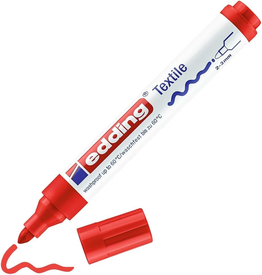 edding 4500 Textile Marker - red - 1 Pen - Round Nib 2-3 mm - Permanent Fabric Markers for Drawing on Textiles, wash-Resistant up to 60 °C - Marker pens for Fabric Lettering