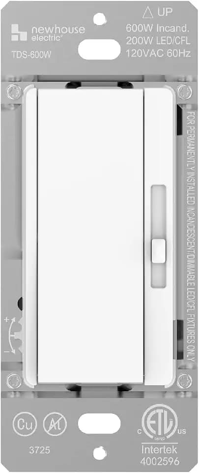 Newhouse Electric Slide Dimmer Switch for Dimmable LED, Halogen, and Incandescent Bulb TDS-600W, Modern Wall Light Dimmer Switch for Contemporary Interior Design