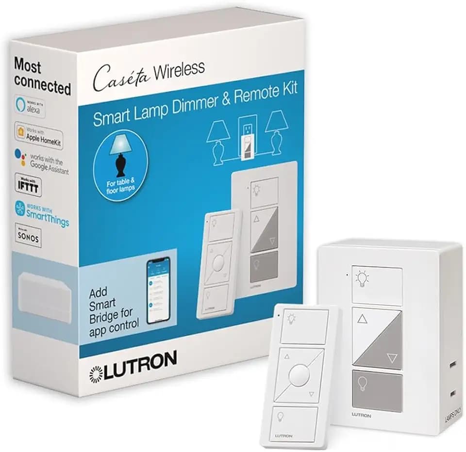 Lutron Caseta Smart Lamp Dimmer Kit; Plug-in Dimmer & Pico Wireless Remote