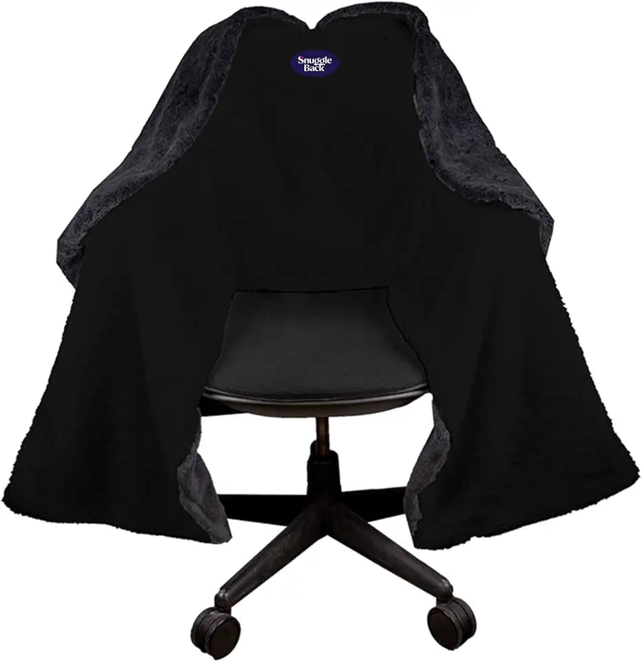 Black Fur: The Original Office Chair Blanket by SnuggleBack; Cozy Comfy Office Desk Chair Wrap Attaches for Hands-Free Warmth. Stay Warm In The Winter or Summer. (Black Faux Fur)