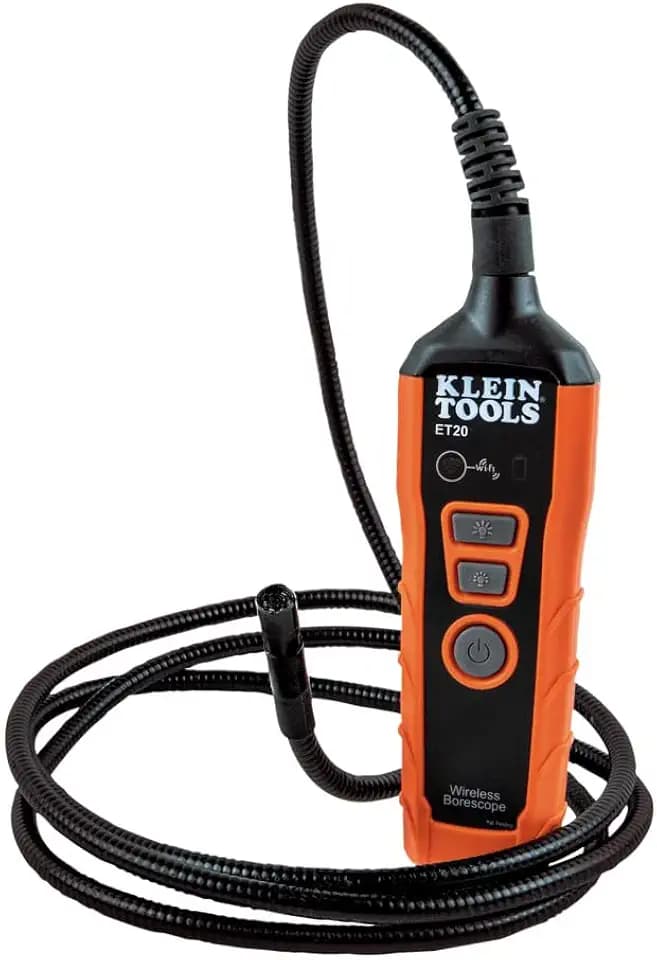 Klein Tools ET20 Wi-Fi Borescope, 9 mm 6-Foot Armored Waterproof Gooseneck Snake, LED Lights, Rechargeable Battery, Endoscope Inspection Camera