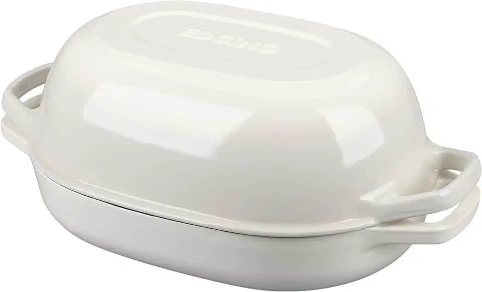 EDGING CASTING Enameled Cast Iron Oval Dutch Oven Pot with Lid, Dutch Oven for Sourdough Bread Baking, Bread Oven, Bread Dutch Oven, Oval Bread Pan, 7qt, White