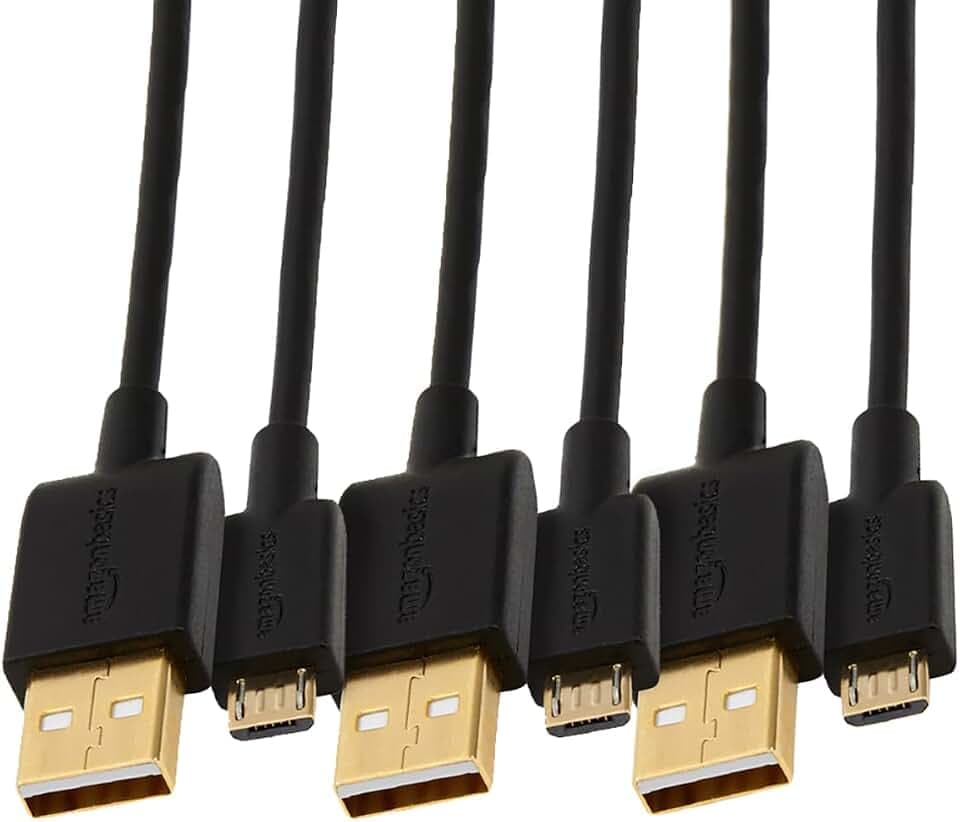 Amazon Basics USB-A auf Micro USB 2.0 Kabel, 480 Mbit/s Übertragungsgeschwindigkeit, mit vergoldeten Steckern, 3 Stück, 0.9 m, Schwarz
