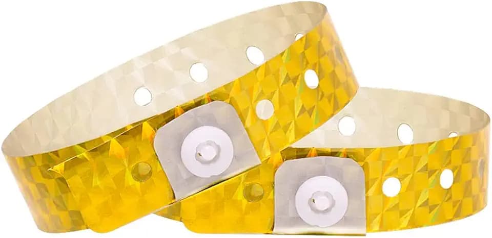 OUCHAN Holographic Plastic Wristbands Gold 100 Pack, Wristbands for Events