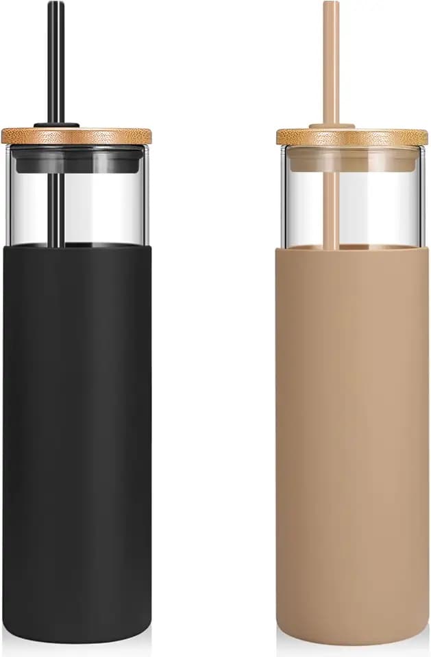 Tronco 28 oz Glass Tumbler with Lids and Straws, Reusable Iced Coffee Cups