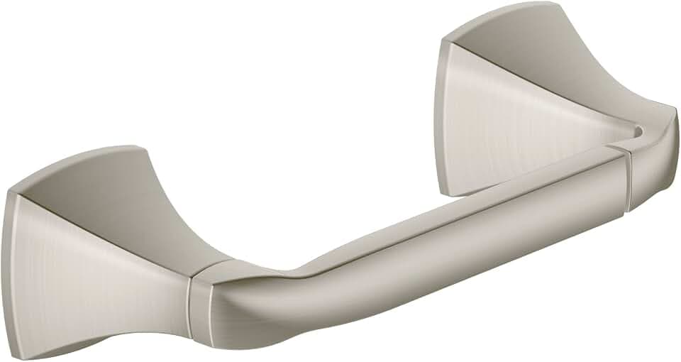 Moen Voss Collection Brushed Nickel Pivoting Toilet Paper Holder, Wall Mounted Double Post Toilet Tissue Holder, YB5108BN