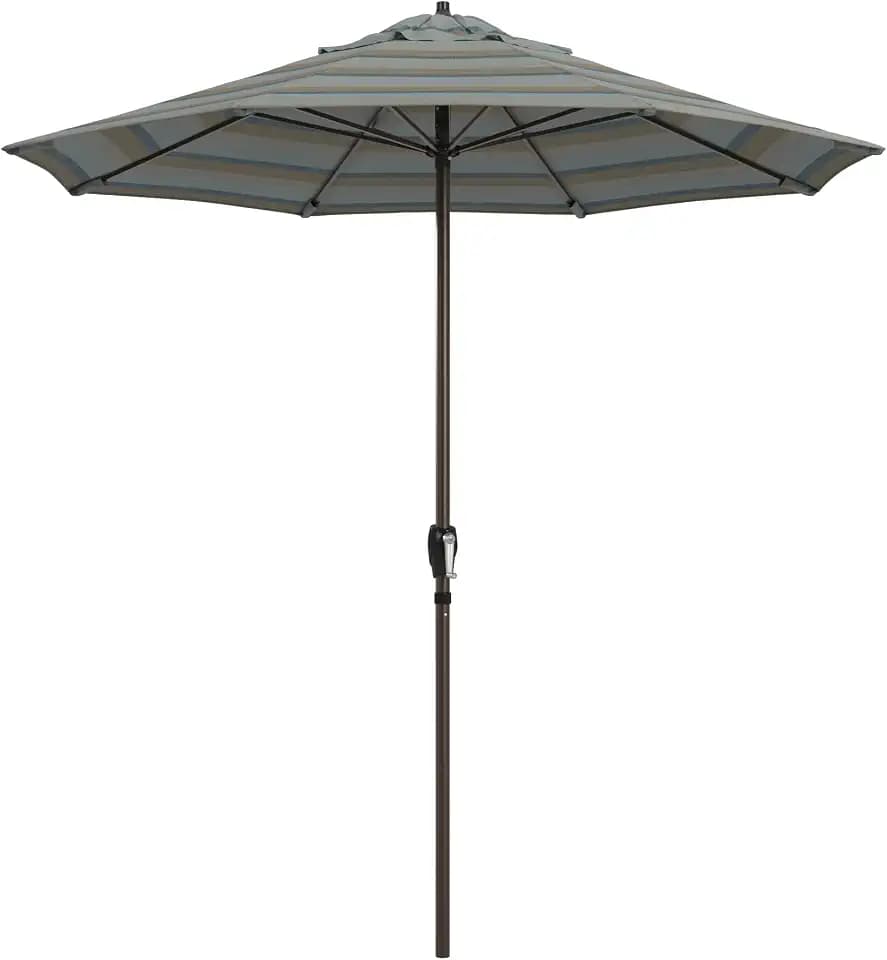 California Umbrella 12-Year Protection 7.5-Ft Outdoor Patio Umbrella, Sunbrella Fade-Resistant Fabric, Auto-Tilt, Heavy Duty Aluminum Frame, 8 Reinforced Ribs for Pool or Deck, Bronze Pole, Gateway Mist