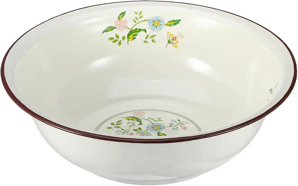 Enamel mixing bowls Vintage Enamelware Washing Basin Kitchen Bowl Porcelain Egg Beating Bowl Plate Dish for Fruit Salad Pasta Dinner Random Style