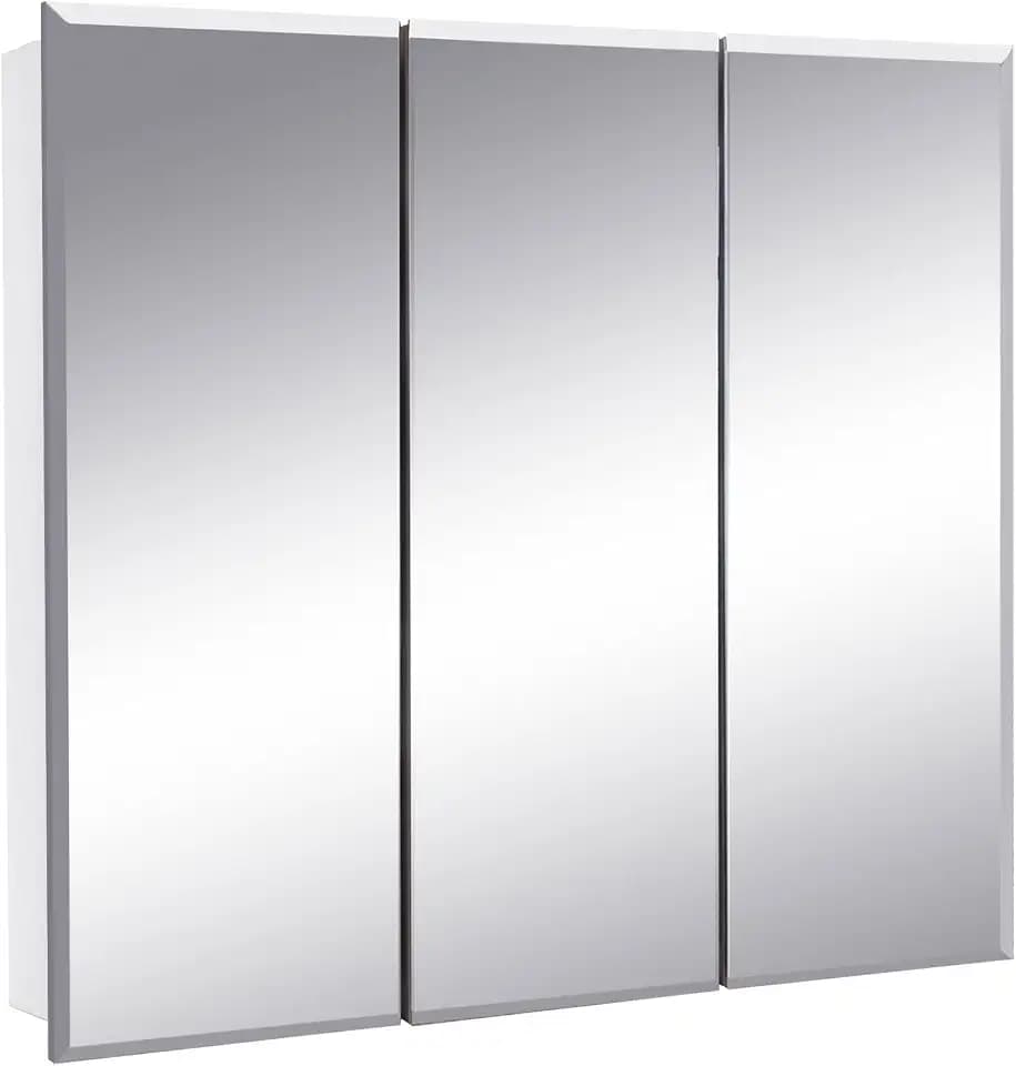 Design House 30 Inch Cyprus Bathroom Medicine Cabinet, Durable Pre-Assembled Wall Mounted or Recessed with Frameless Mirrored Doors, Reinforced Packaging, White Cabinet, 590349