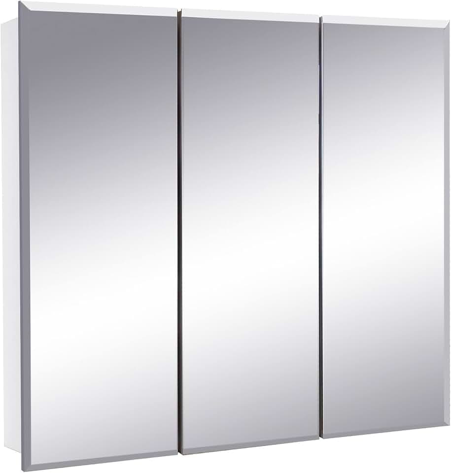 Design House 25 Inch Cyprus Bathroom Medicine Cabinet, Durable Pre-Assembled Wall Mounted or Recessed with Frameless Mirrored Doors, Reinforced Packaging, White Cabinet, 590331