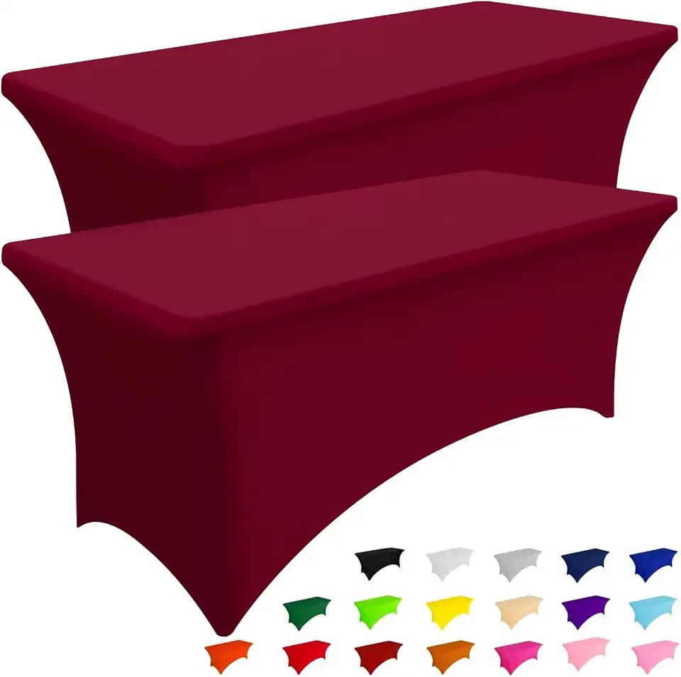 Smiry 2 Pack Spandex Table Cloth 6FT, Elastic Fitted Wine Red Tablecloth