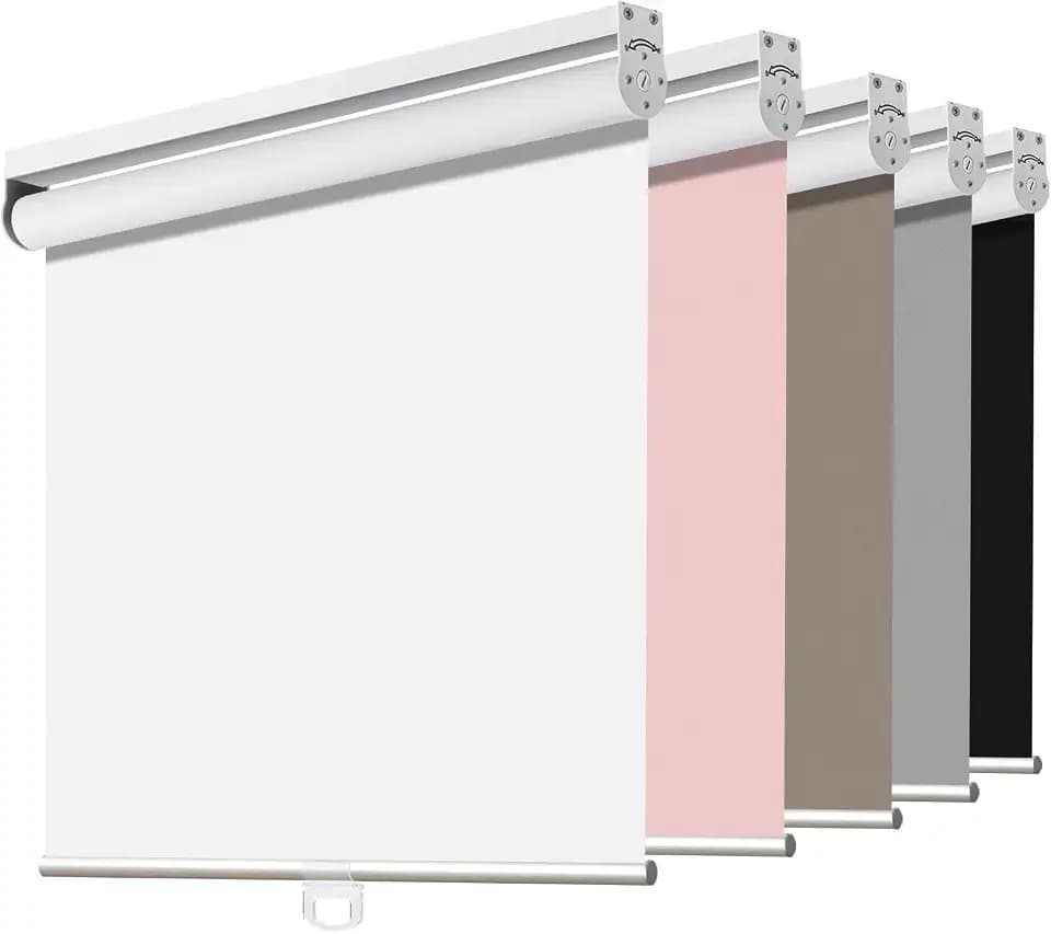 Joydeco Cordless Roller Shades Blackout Blinds for Windows Room Darkening Rolled Up Shades with Spring System, UV Protection Window Shades Door Blinds for Home and Office (52" W×75" H, White)